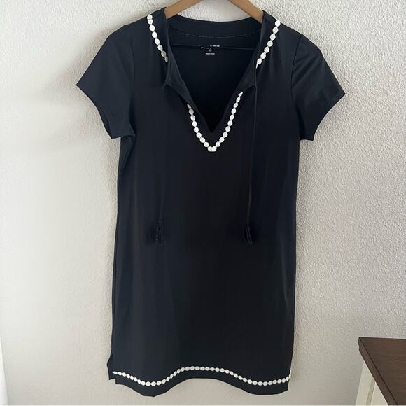 Lands' End Black Nylon Blend Dress White Trim Swim Summer Travel XS - Picture 1 of 8